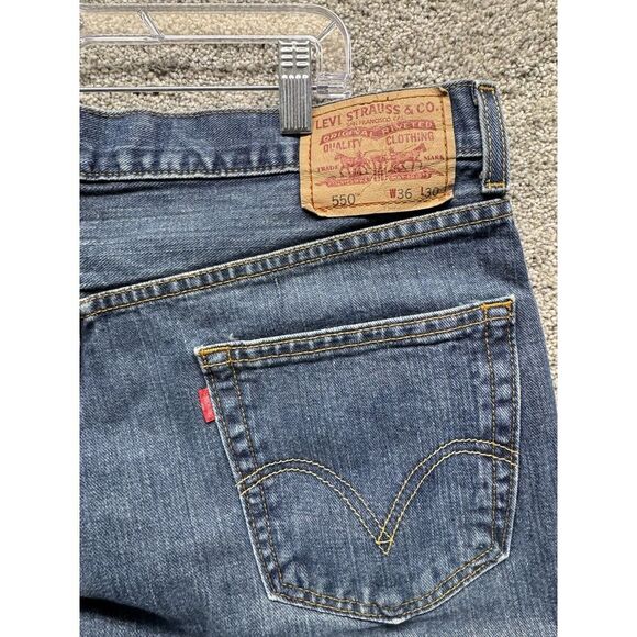 Levis Jeans Men 36x30 Blue 550 Relaxed Fit Straight Medium Wash Denim Vintage 04 - Picture 6 of 9